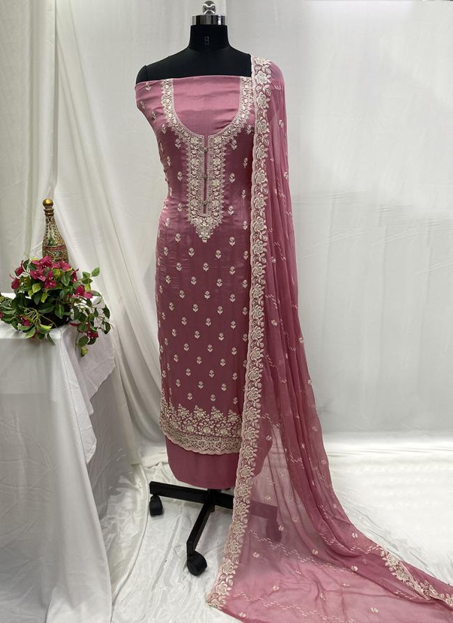 Chiffon Pink Casual Wear Hand Work Salwar Suit